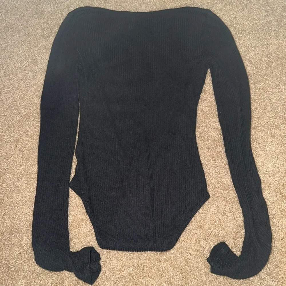 Free People Black Ribbed Long-Sleeve Bodysuit